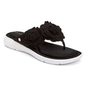 Taryn Rose size 8.5 Sammi Scuba Thong Black Rose Detail Flip Flop Thong Sandals